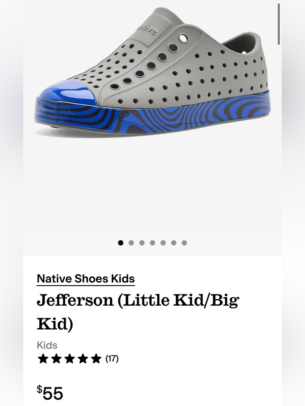 Native Shoes Kids Jefferson Slip-On in Gray & Blue